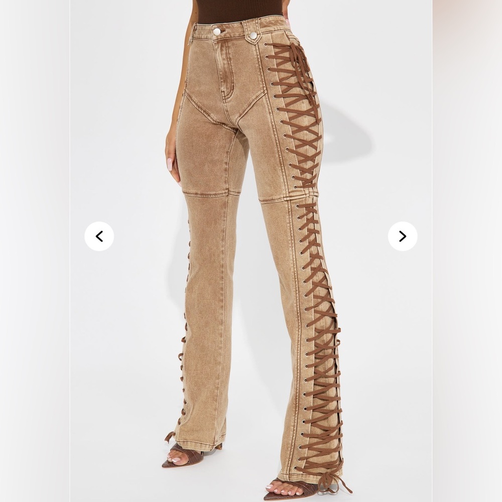 After Hours Lace Up Flare Pant - Khaki